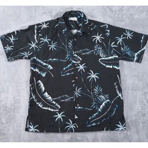 Tori Richard Uniforms Hawaiian Shirt Mens‎ Medium Black Aloha Floral Tropic Camp